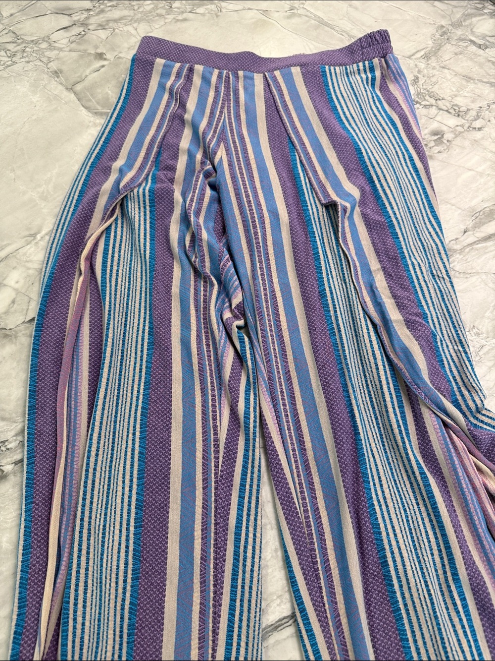 DREW Striped Wide Leg Pants in Purple, Blue & Cream